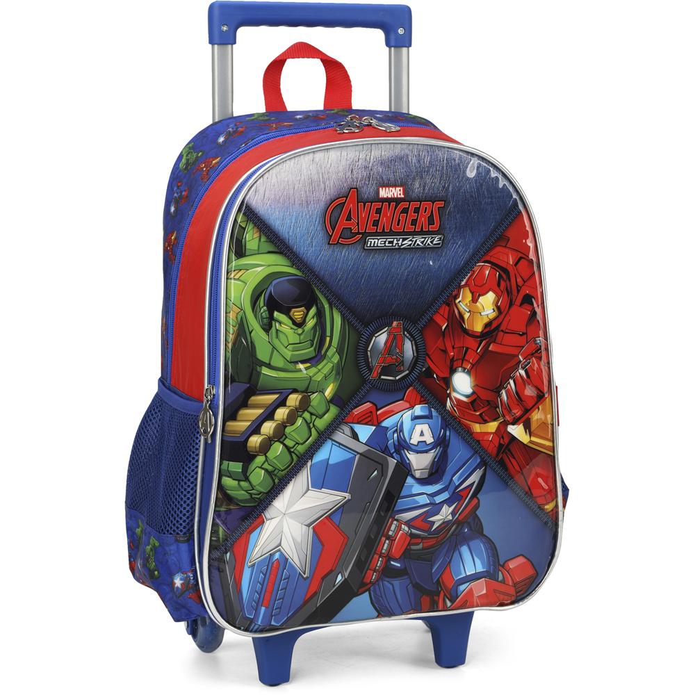 Encontraproduto.com.br - Kit Mochila de Rodinhas Lancheira Luxcel Avengers Azul