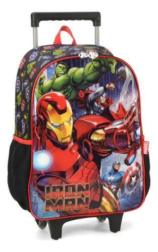 Kit Mochila de Rodinhas Lancheira Luxcel Iron Man Preto