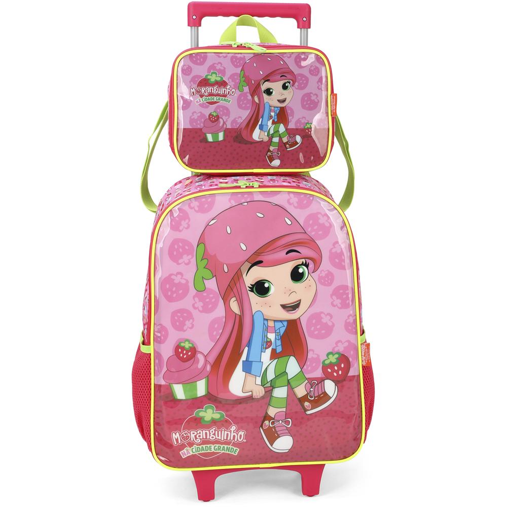 Kit Mochila de Rodinhas Lancheira Luxcel Moranguinho Pink