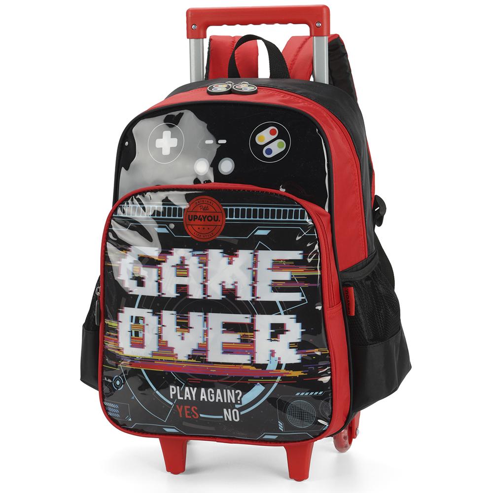 Encontraproduto.com.br - Mochila Rodinhas Com Alça Luxcel UP4YOU Game Over Vermelho