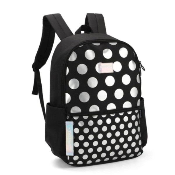 Encontraproduto.com.br - Mochila Juvenil Preta C/ Bolinhas Prata Up4you