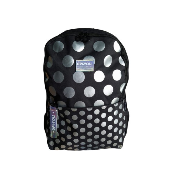 Encontraproduto.com.br - Mochila Juvenil Preta C/ Bolinhas Prata Up4you