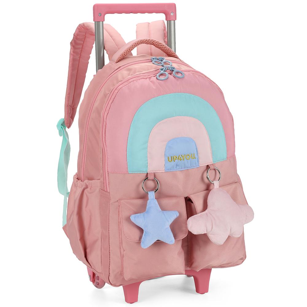 Mochila Rodinhas Com Alça Luxcel Up4You Estrelas Rosa