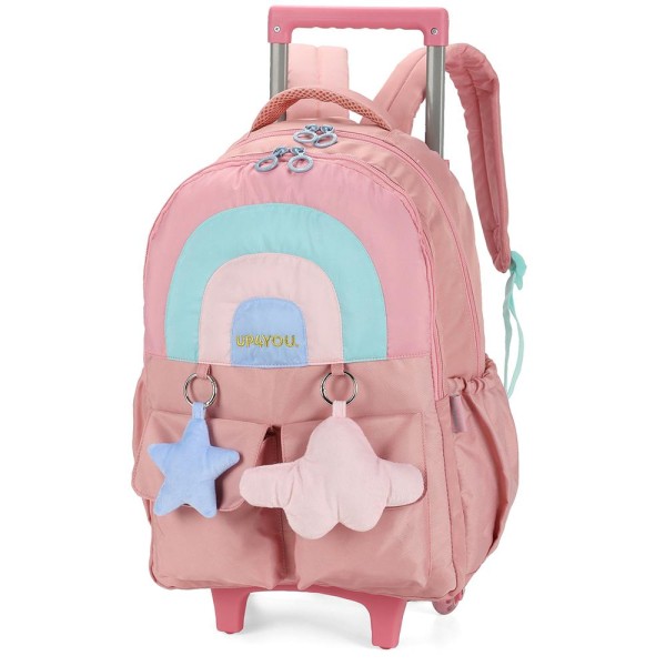 Encontraproduto.com.br - Mochila Rodinhas Com Alça Luxcel Up4You Estrelas Rosa