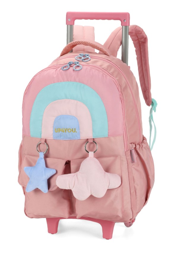 Encontraproduto.com.br - Mochila Rodinhas Com Alça Luxcel Up4You Estrelas Rosa