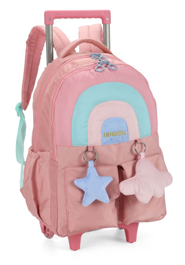 Encontraproduto.com.br - Mochila Rodinhas Com Alça Luxcel Up4You Estrelas Rosa