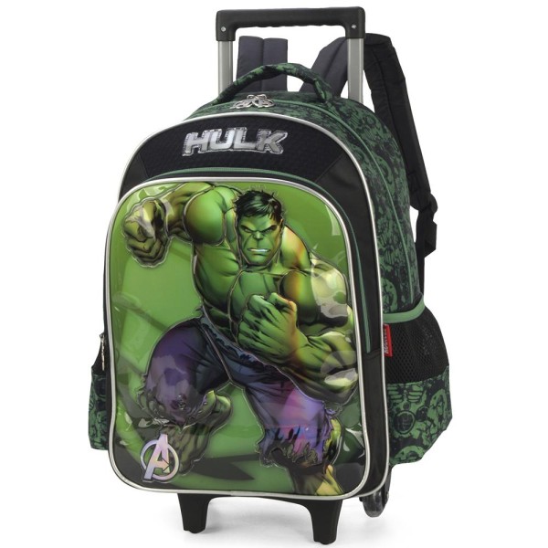 Encontraproduto.com.br - Mochila de Rodinhas Com Alça Luxcel Avengers Hulk Verde