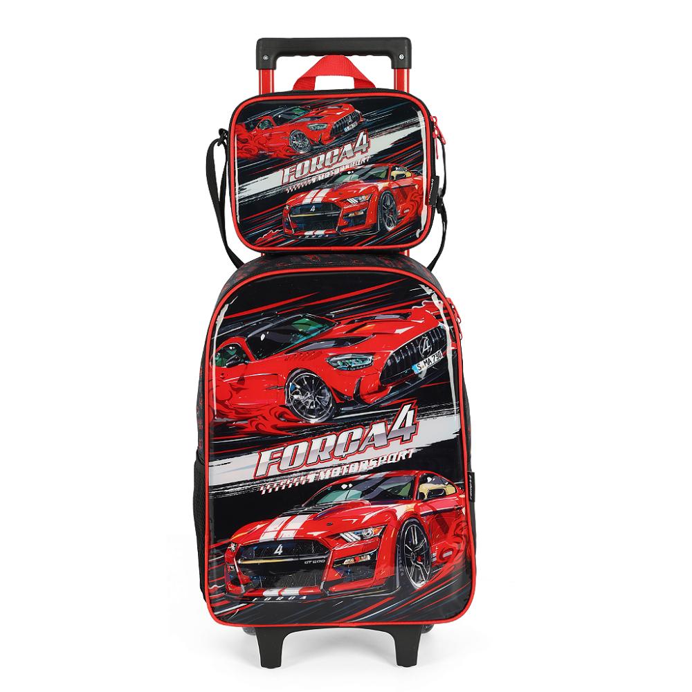 Kit Mochila de Rodinhas Lancheira Luxcel Força 4 Vermelho