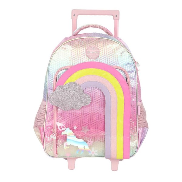 Encontraproduto.com.br - Mochila Rodinhas Sem Alça Luxcel Up4You ArcoIris Nuvem Rosa