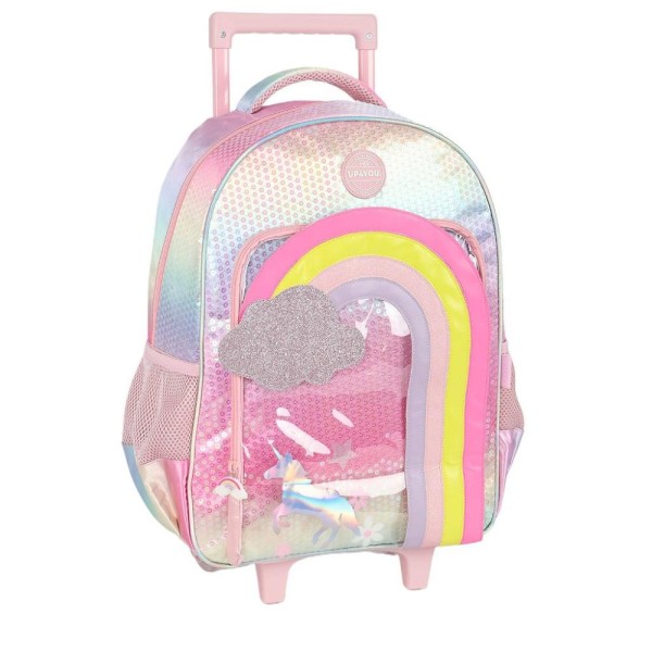 Encontraproduto.com.br - Mochila Rodinhas Sem Alça Luxcel Up4You ArcoIris Nuvem Rosa