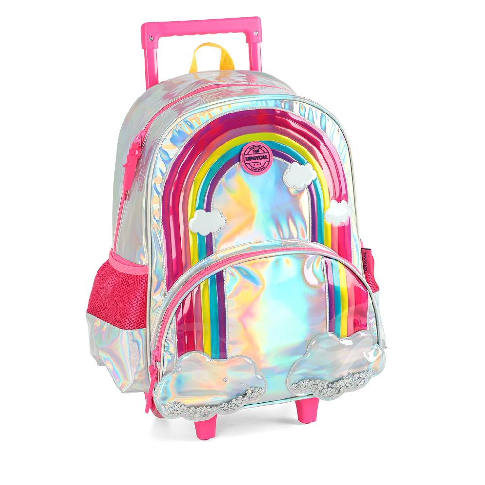 Encontraproduto.com.br - Mochila de Rodinhas Sem Alça Luxcel Up4You ArcoIris Prata