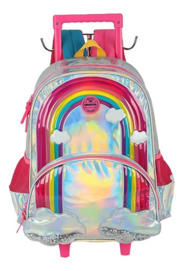 Encontraproduto.com.br - Mochila de Rodinhas Sem Alça Luxcel Up4You ArcoIris Prata