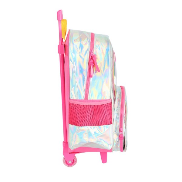 Encontraproduto.com.br - Kit Mochila Sem Alça Lancheira Estojo Luxcel ArcoIris Prata