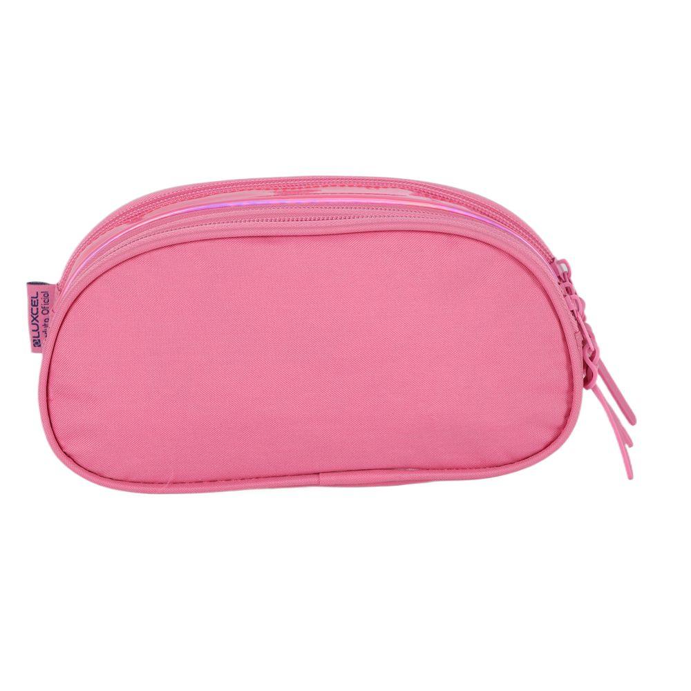 Encontraproduto.com.br - Kit Mochila Sem Alça Lancheira Estojo Luxcel ArcoIris Pink
