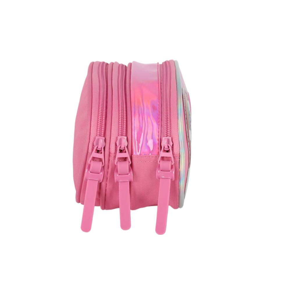 Encontraproduto.com.br - Kit Mochila Sem Alça Lancheira Estojo Luxcel ArcoIris Pink