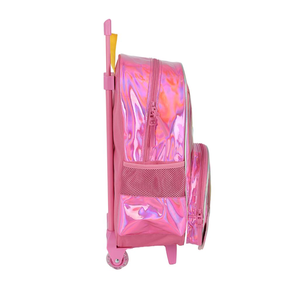 Encontraproduto.com.br - Kit Mochila Sem Alça Lancheira Estojo Luxcel ArcoIris Pink