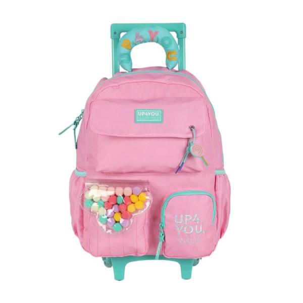 Encontraproduto.com.br - Mochila de Rodinhas Sem Alça Luxcel Up4You Pompom Rosa