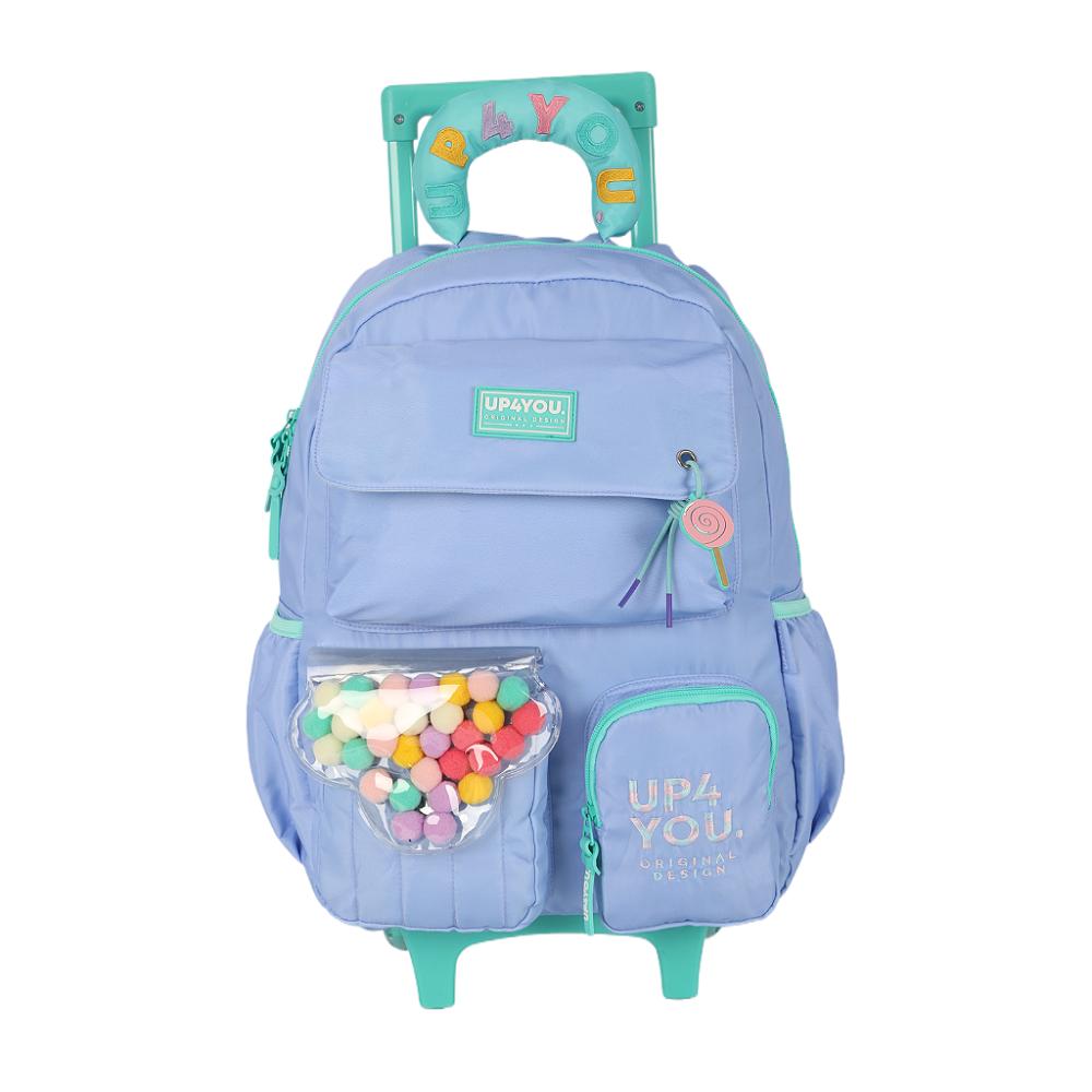 Mochila de Rodinhas Sem Alça Luxcel Up4You Pompom Lilás