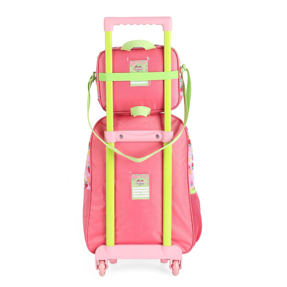 Kit Mochila de Rodinhas Lancheira Luxcel Moranguinho Verde