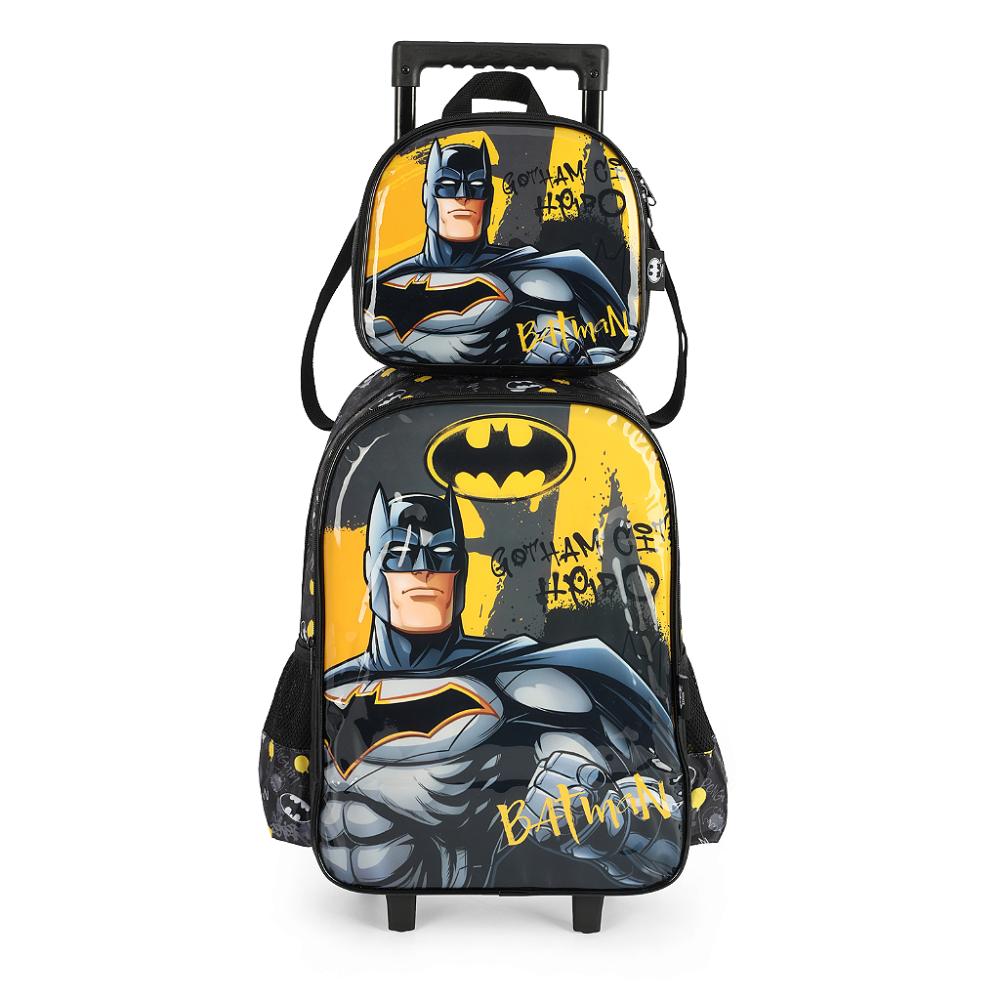 Kit Mochila Rodinhas Lancheira Luxcel Batman Preto