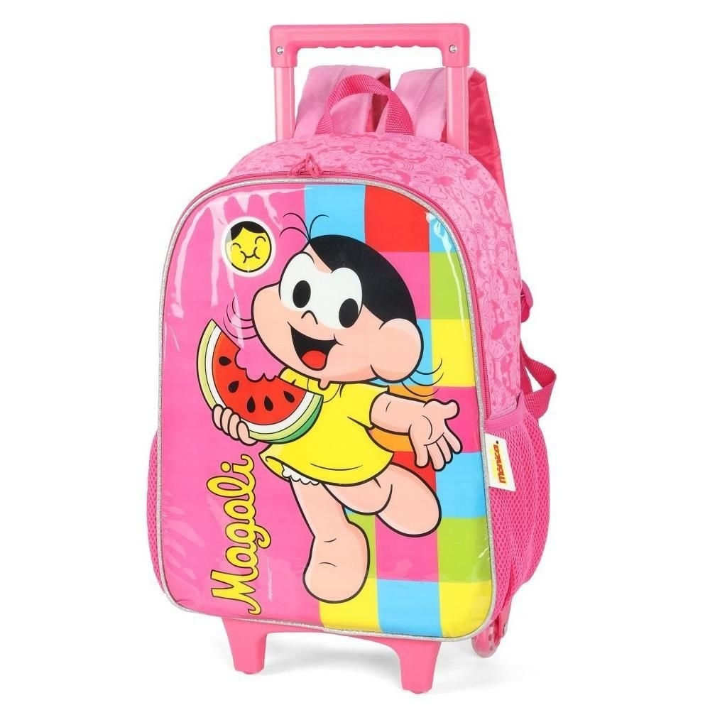 Encontraproduto.com.br - Kit Mochila Rodinhas e Lancheira Luxcel Turma da Mônica Rosa