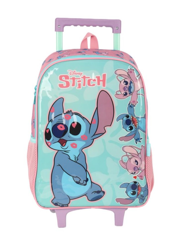 Encontraproduto.com.br - Mochila Com Rodinha Stitch E Angel Verde Luxcel