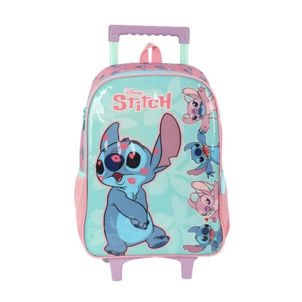 Encontraproduto.com.br - Mochila Com Rodinha Stitch E Angel Verde Luxcel