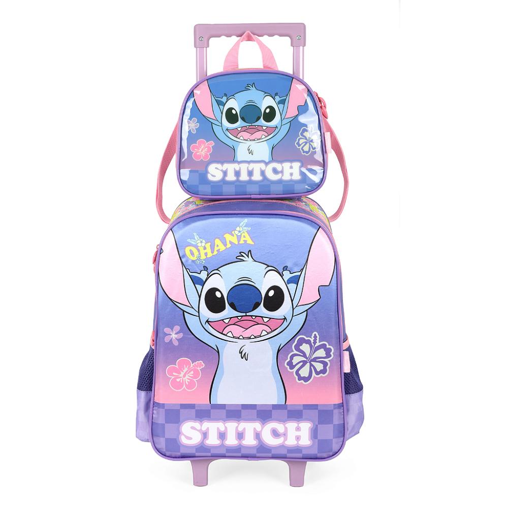 Kit Mochila de Rodinhas Lancheira Luxcel Stitch Violeta