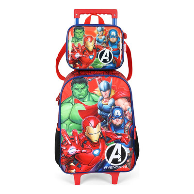 Kit Mochila de Rodinhas Lancheira Luxcel Avengers Vermelho