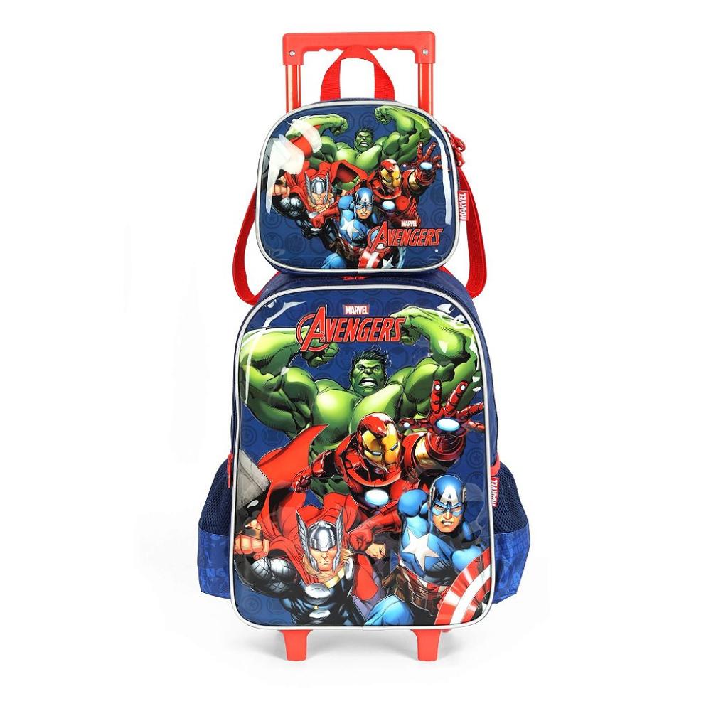 Kit Mochila Rodinhas Lancheira Luxcel Avengers K1 Azul