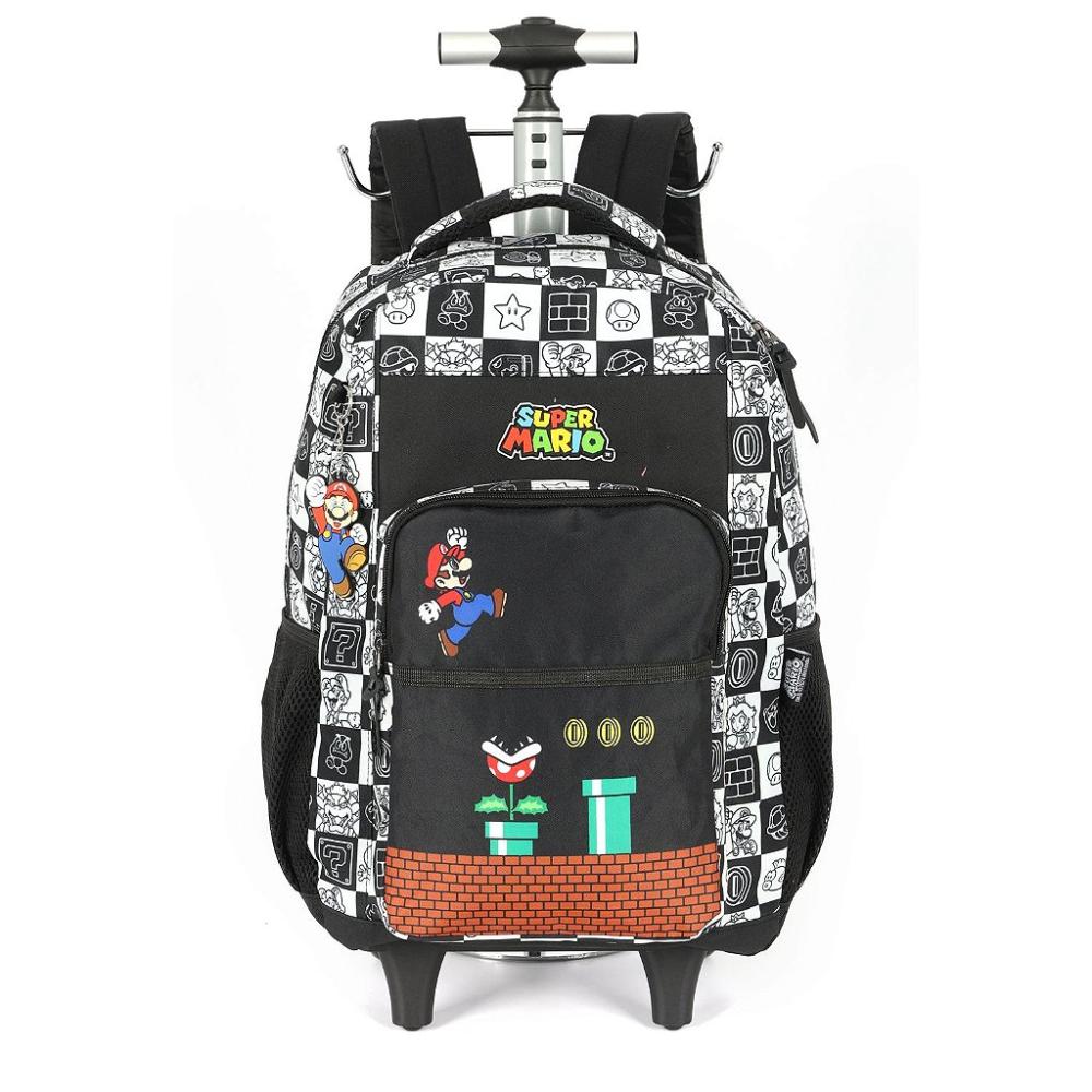 Mochila Rodinhas Com Alça Luxcel Super Mário Quadriculada