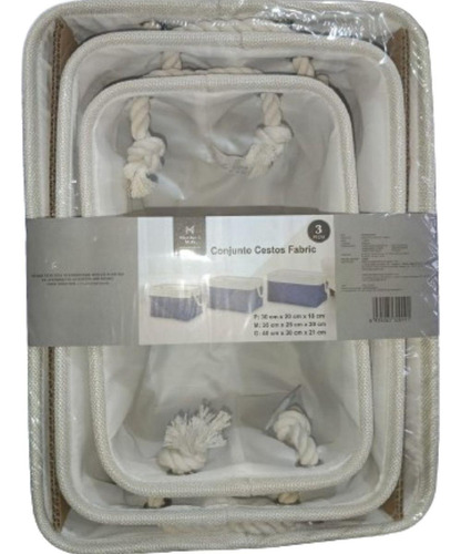 Encontraproduto.com.br - Conjunto 3 Cestos Fabric Azul