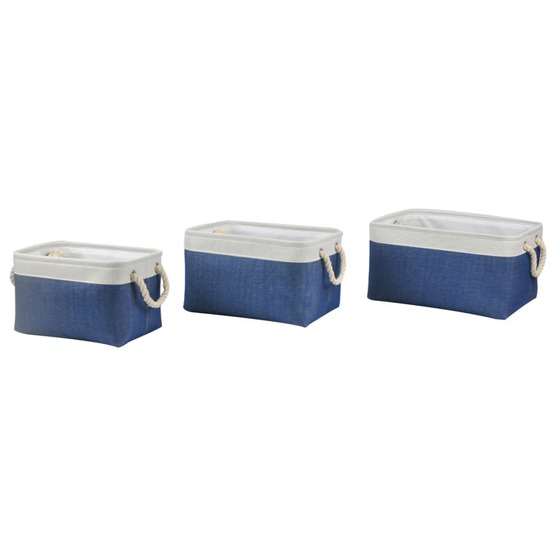 Encontraproduto.com.br - Conjunto 3 Cestos Fabric Azul