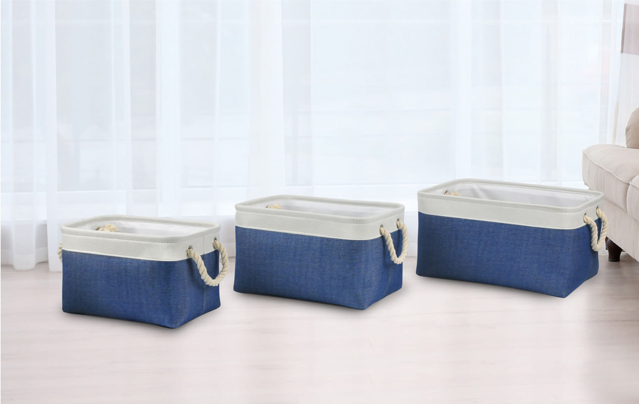 Encontraproduto.com.br - Conjunto 3 Cestos Fabric Azul