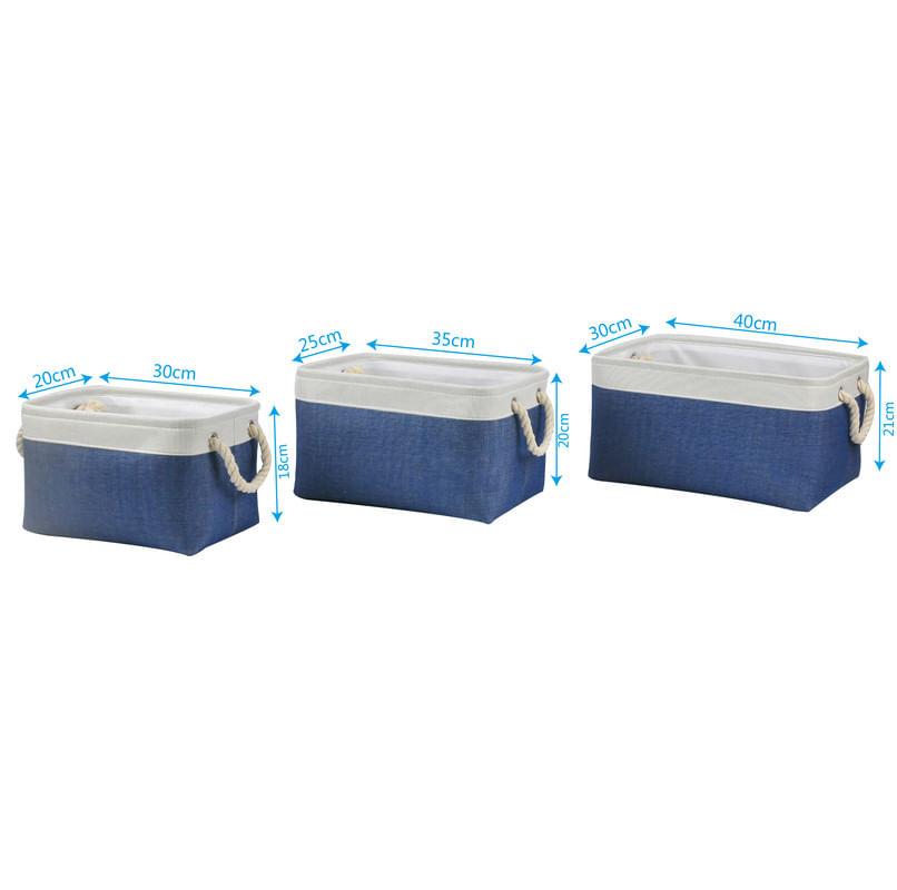 Encontraproduto.com.br - Conjunto 3 Cestos Fabric Azul