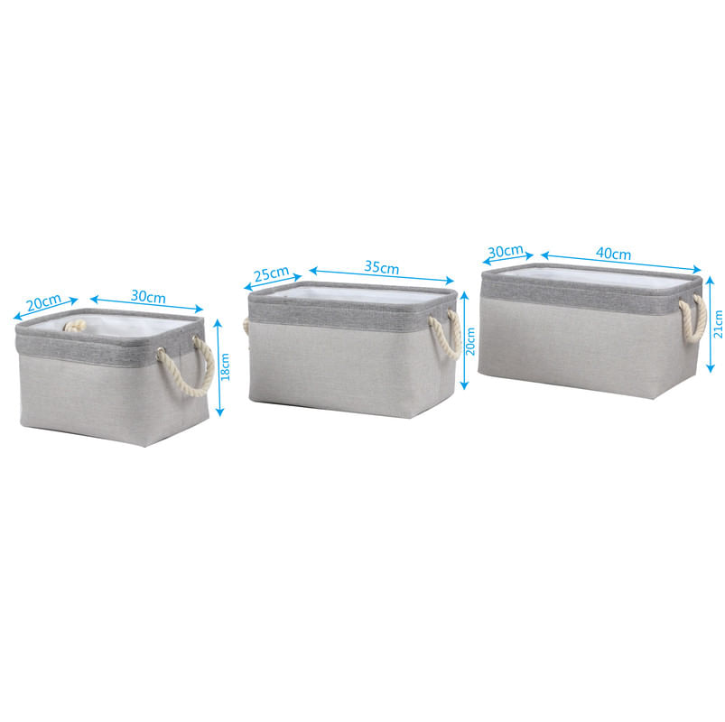 Encontraproduto.com.br - Conjunto 3 Cestos Fabric Cinza