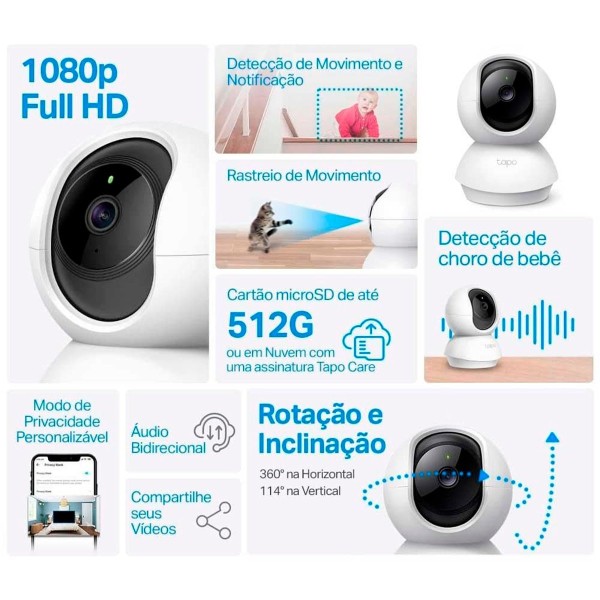 Encontraproduto.com.br - Câmera de Segurança Panorâmica TP Link 360° Wi-fi Branco C200