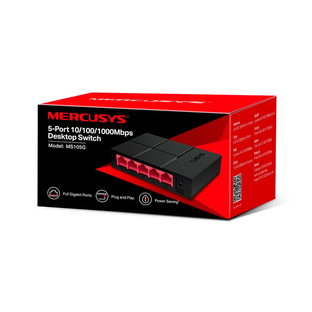 Encontraproduto.com.br - Switch de Mesa Mercusys MS105G, 5 Portas 10/100/1000Mbp, Preto - MCS0040