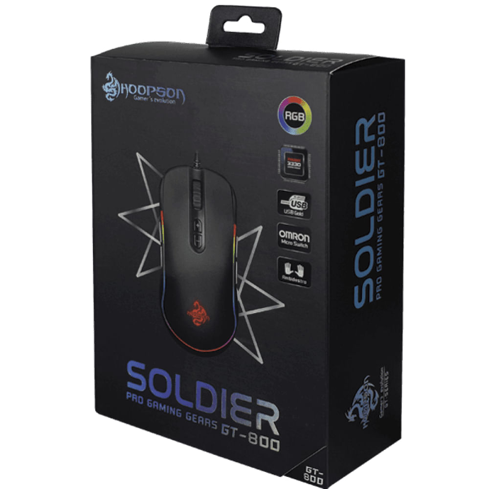 Encontraproduto.com.br - Mouse Game HOOPSON Ligth Com Software - Dpi 800/1600/2400/3600/5200/7200 Sensor Pixart 3330 Gamer