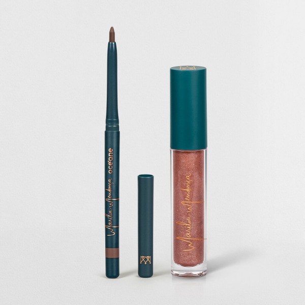 Encontraproduto.com.br - Kit Lápis para Olhos Marrom + Brilho Labial Nude Marília Mendonça By Océane