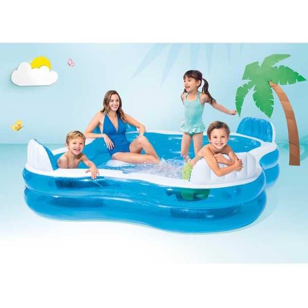 Encontraproduto.com.br - Piscina Familiar com Assentos e Porta Copos 990 Litros Intex