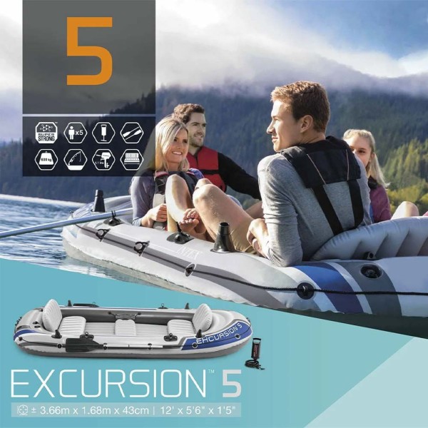 Encontraproduto.com.br - Barco Bote Inflável Excursion 5 - Intex Remos e Bomba