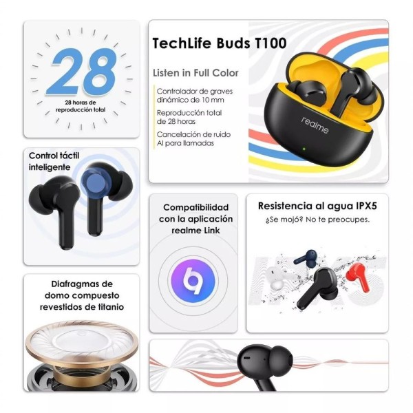 Encontraproduto.com.br - Fone De Ouvido In-ear Gamer Sem Fio Realme Techlife Buds T100 Pop Branco