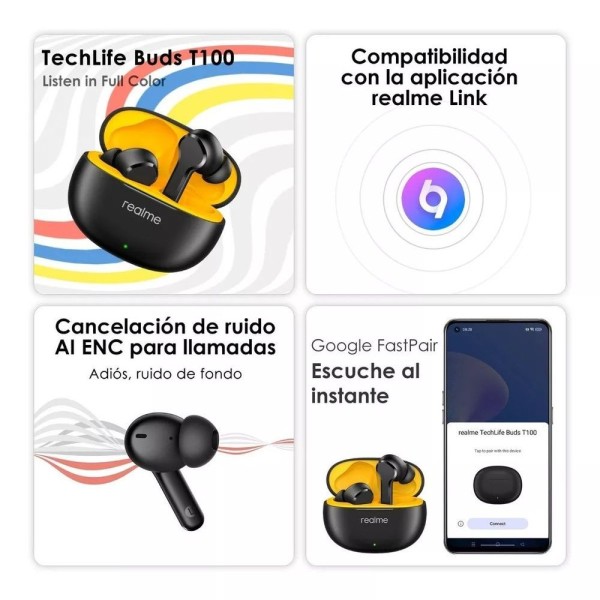 Encontraproduto.com.br - Fone De Ouvido In-ear Gamer Sem Fio Realme Techlife Buds T100 Pop Branco