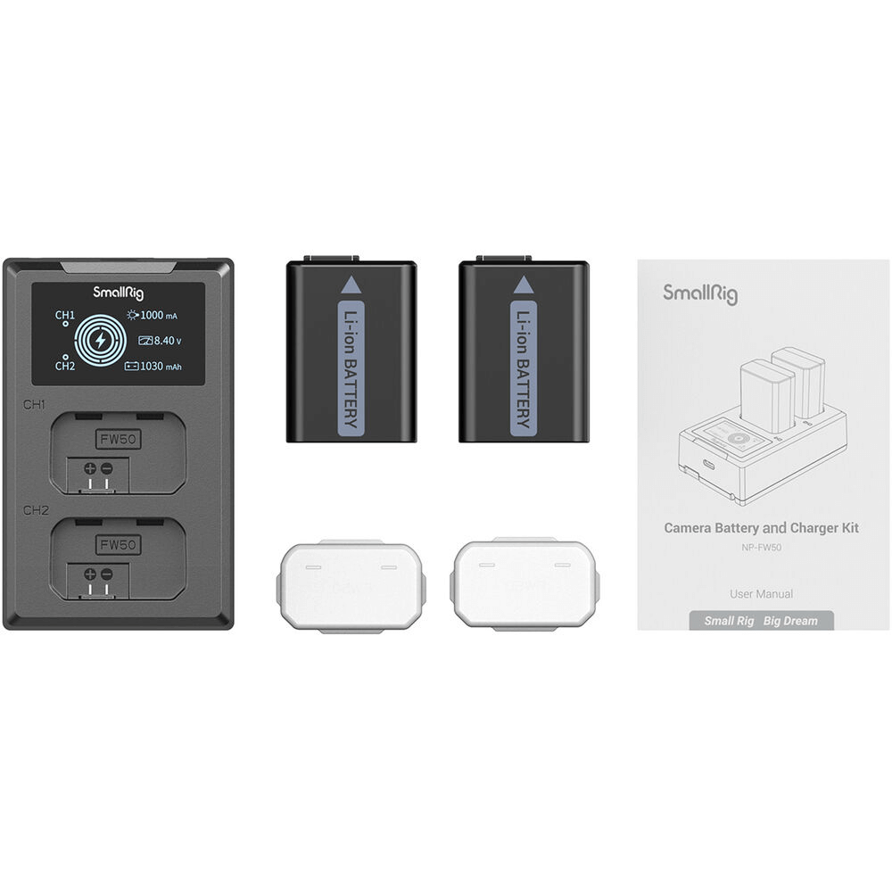 Encontraproduto.com.br - Kit SmallRig 3818 2x Baterias NP-FW50 e Carregador Duplo (Bivolt)