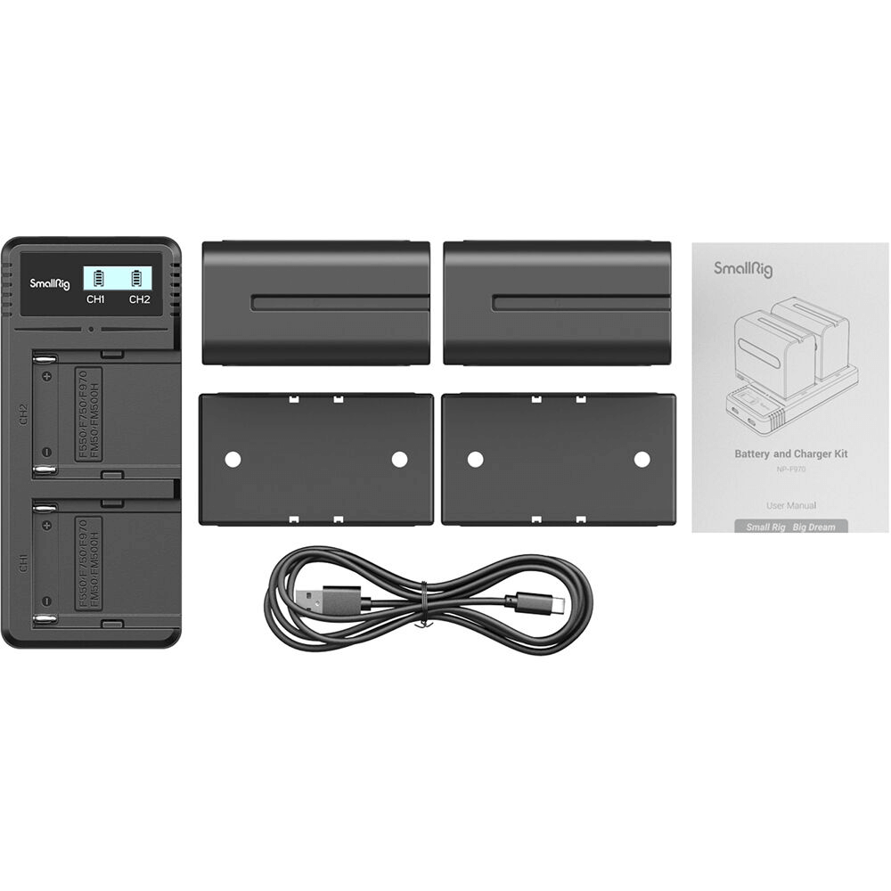 Encontraproduto.com.br - Kit SmallRig 3823 2x Baterias NP-F970 e Carregador Duplo (Bivolt)