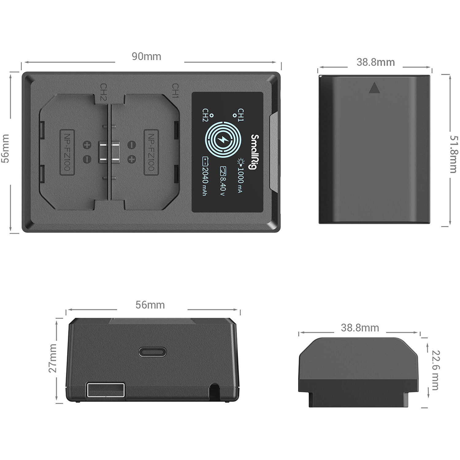 Encontraproduto.com.br - Kit SmallRig 3824 2x Baterias NP-FZ100 e Carregador Duplo (Bivolt)