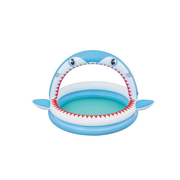 Encontraproduto.com.br - Piscina Inflável Infantil Sharktastic Sprinkler 130L 1,63m x 1,27m x 92cm Bestway