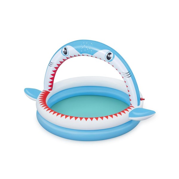 Encontraproduto.com.br - Piscina Inflável Infantil Sharktastic Sprinkler 130L 1,63m x 1,27m x 92cm Bestway