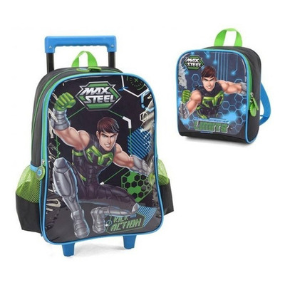 Mochila Escolar Max Steel Limits Tam G Rodinha Lancheira